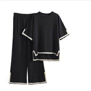 2-Piece Knit Lounge Set | Short Sleeve Sweater Top + Wide Leg Pants | 𝒮𝒾𝓏𝑒 M